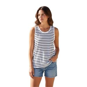 Sigrid Olsen Sleeveless White with Navy Blue Stripes Top size Medium